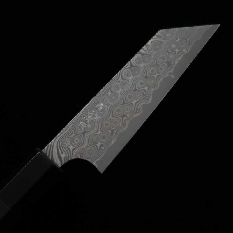 Nigara Hamono NIGARA SG2 Paring Knife Kiritsuke motif sombre, manche en ébène et corne de buffle noire (120 mm)