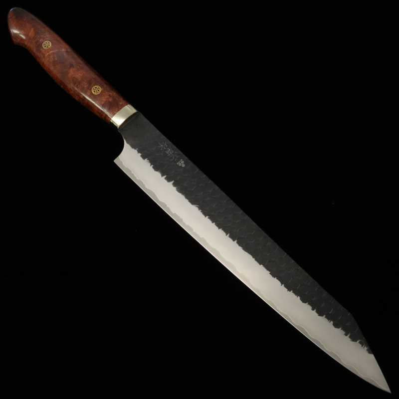 NIGARA SG2 Finition noire martelée Kiritsuke-Sujihiki Manche en bois de ronce de bouleau sur mesure (255 mm)