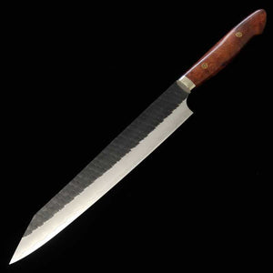 NIGARA SG2 Finition noire martelée Kiritsuke-Sujihiki Manche en bois de ronce de bouleau sur mesure (255 mm)