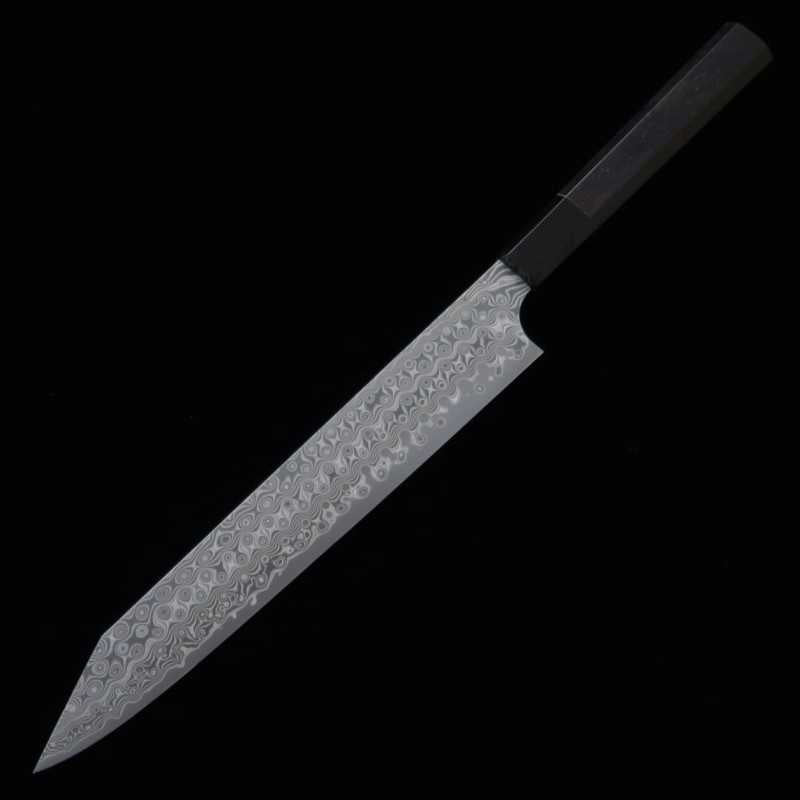 NIGARA SG2 Kuro-mon Kiritsuke Sujihiki manche ébène et buffle noir (255 mm)