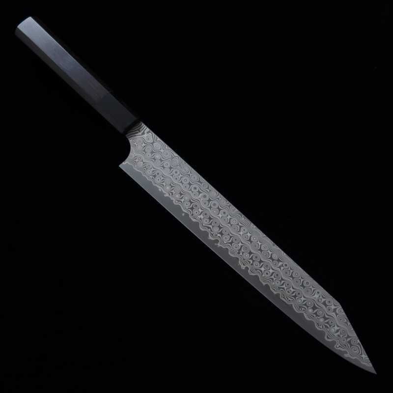 NIGARA forja Nitō Hamono SG2 “Anmon” kiritsuke sujihiki mango de ébano con búfalo negro (255 mm)