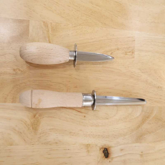 Cuchillo para ostras de acero inoxidable, mango de madera (65/95mm)