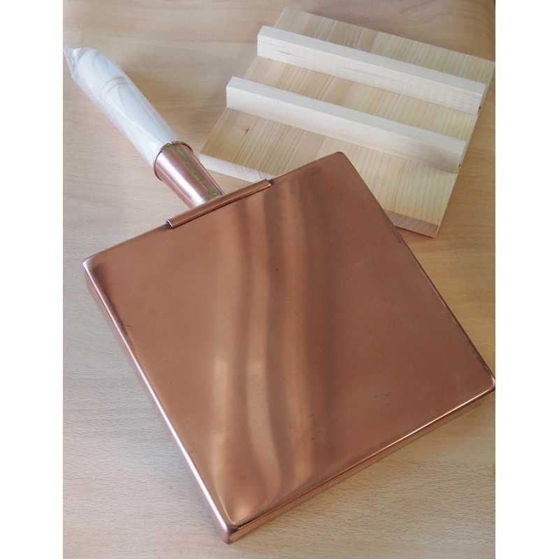 Poêle en cuivre pour omelette japonaise avec couvercle en bois (15-21cm)