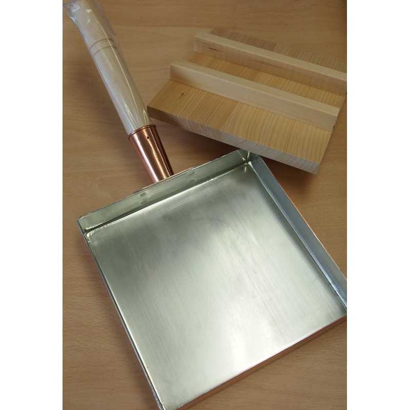 Poêle en cuivre pour omelette japonaise avec couvercle en bois (15-21cm)