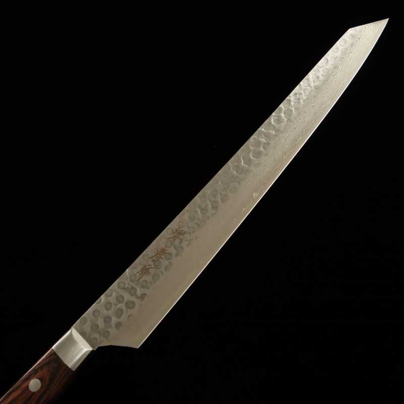 Sakai Takayuki VG-10 martillado damasco yanagiba tipo ken mango de caoba (300 mm)