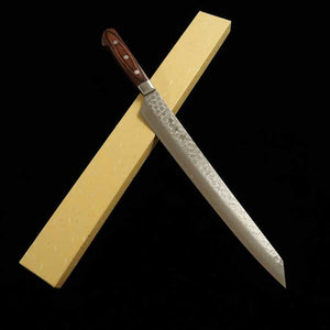 Sakai Takayuki VG-10 martillado damasco yanagiba tipo ken mango de caoba (300 mm)