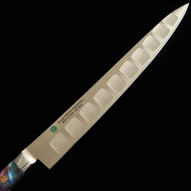 SAKAI TAKAYUKI Grand Chef SP Series Type III Galaxy acero especial, hoja alveolada, sujihiki para diestros (240 mm)