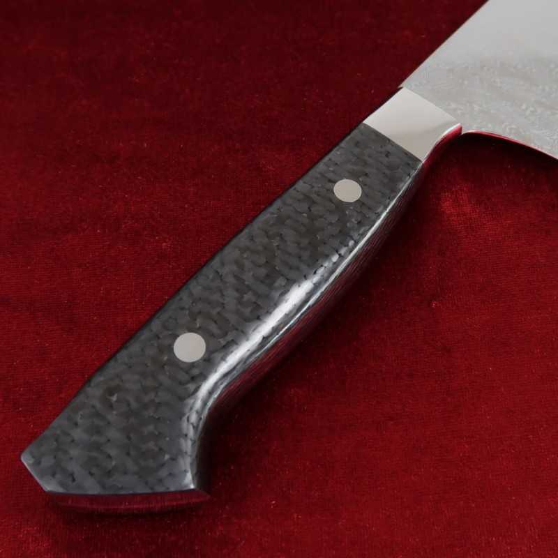SK JAPAN 【止水】DAMAシリーズ DAMASTEEL 牛刀 フルミラー カスタムカーボンファイバーハンドル (240mm)