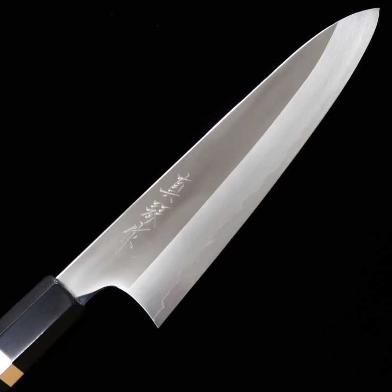 TADOKORO HAMONO Makoto Gin-3 Miroir Gyuto Manche octogonal ébène et bague argentée (210 mm)