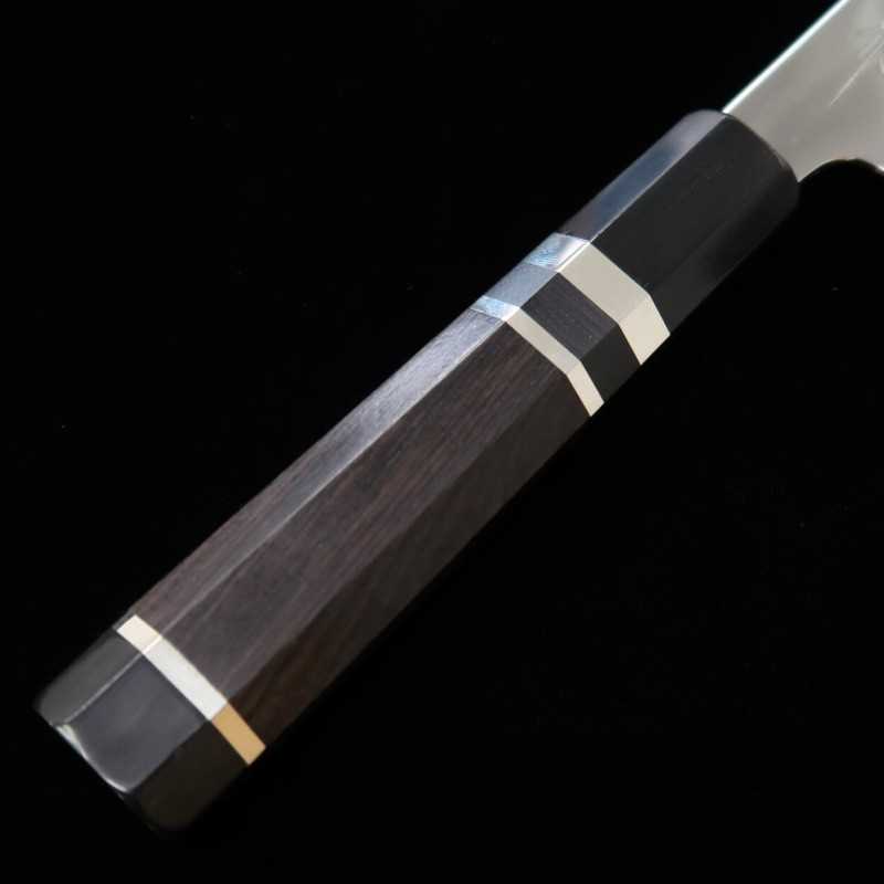 TADOKORO HAMONO Makoto Gin-3 Miroir Gyuto Manche octogonal ébène et bague argentée (210 mm)