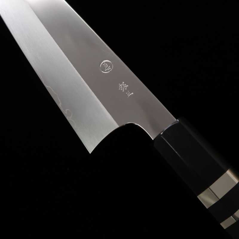 TADOKORO HAMONO Makoto Gin-3 Miroir Gyuto Manche octogonal ébène et bague argentée (210 mm)