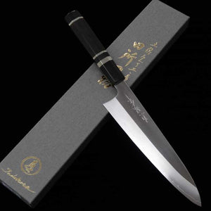 TADOKORO HAMONO Makoto Gin-3 Miroir Gyuto Manche octogonal ébène et bague argentée (210 mm)