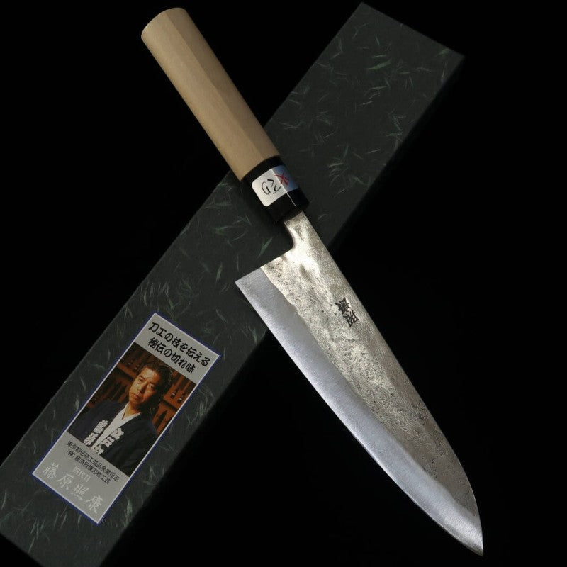 TERUYASU FUJIWARA estilo japonés nashiji acero Shirogami nº 1 cuchillo gyuto mango de magnolia (180-210 mm)